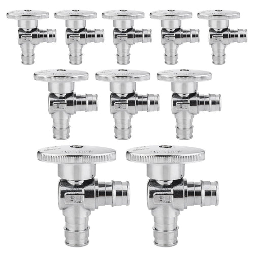 10 Pcs 1/2" x 1/2" PEX Expansion Angle Stop Valve, 1/4 Turn (Lead Free) Plumbingsell