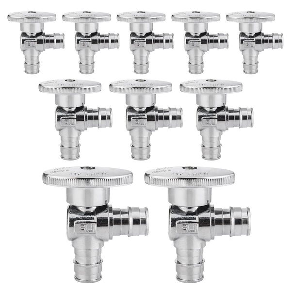 10 Pcs 1/2" x 1/2" PEX Expansion Angle Stop Valve, 1/4 Turn (Lead Free) Plumbingsell