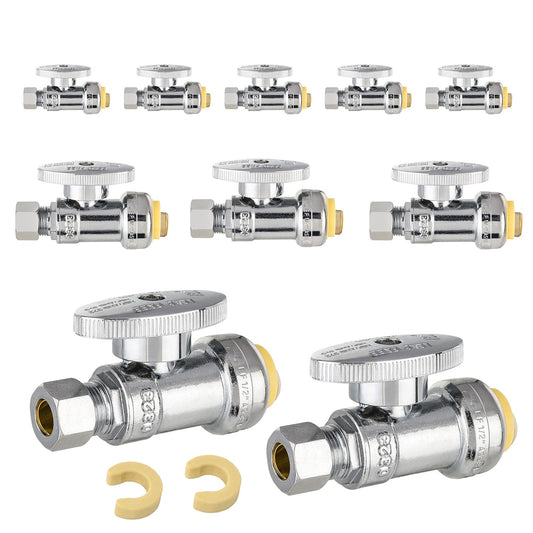 10 Pcs 1/2" Push Connect x 1/4" OD Straight Stop Valve, 1/4 Turn (Lead Free) Plumbingsell
