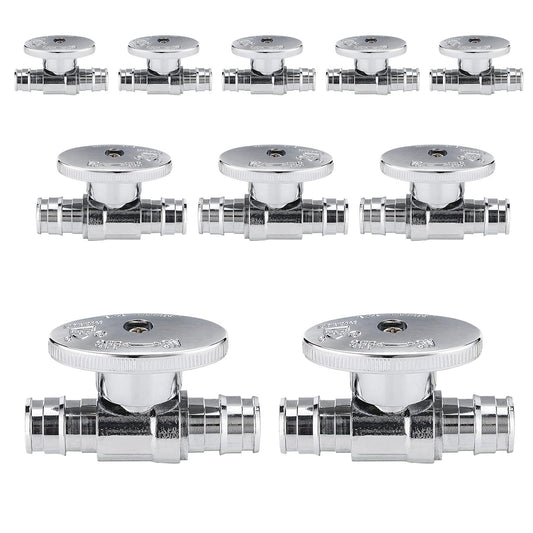 10 Pcs 1/2" x 1/2" PEX Expansion Straight Stop Valve, 1/4 Turn (Lead Free) Plumbingsell