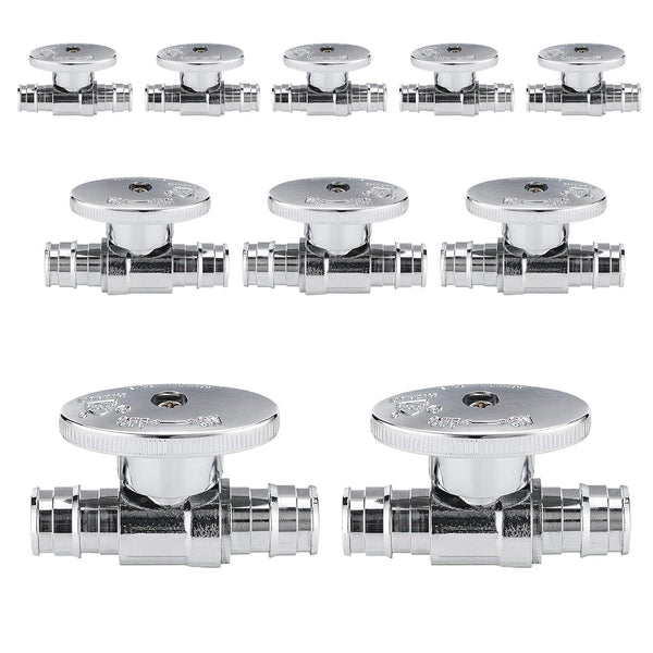 10 Pcs 1/2" x 1/2" PEX Expansion Straight Stop Valve, 1/4 Turn (Lead Free) Plumbingsell