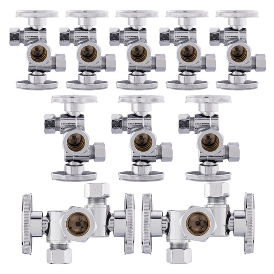 10 Pcs 5/8" OD Compr. x 3/8" OD Compr. x 3/8" OD Compr. Dual Stop Valve, 1/4 Turn (Lead Free) Plumbingsell