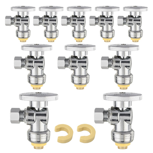 10 Pcs 1/2" Push Connect x 1/4" OD Compr. Angle Stop Valve w/ABS Handle (Lead Free) Plumbingsell