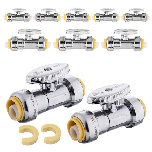 10 Pcs 1/2" Push Connect x 1/2" Push Connect Straight Stop Valve, 1/4 Turn (Lead Free) Plumbingsell
