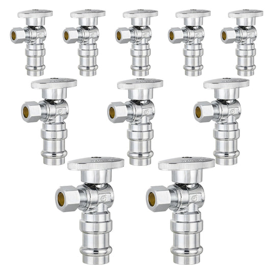 10 Pcs 1/2" Press x 3/8" OD Compr. Angle Stop Valve, 1/4 Turn (Lead Free) Plumbingsell