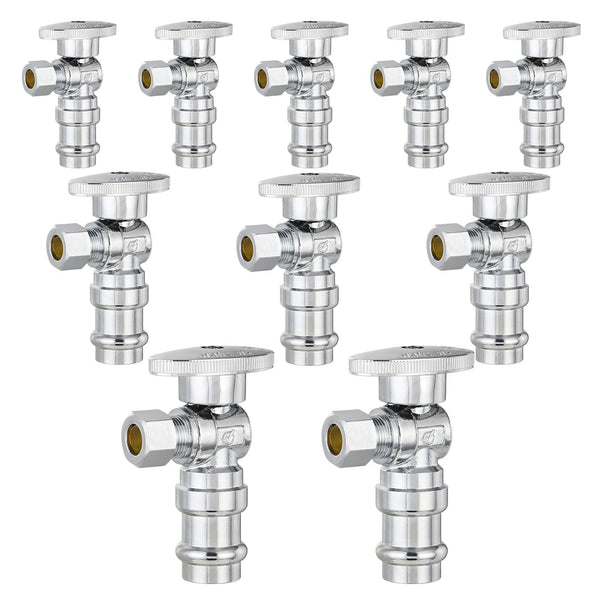 10 Pcs 1/2" Press x 3/8" OD Compr. Angle Stop Valve, 1/4 Turn (Lead Free) Plumbingsell