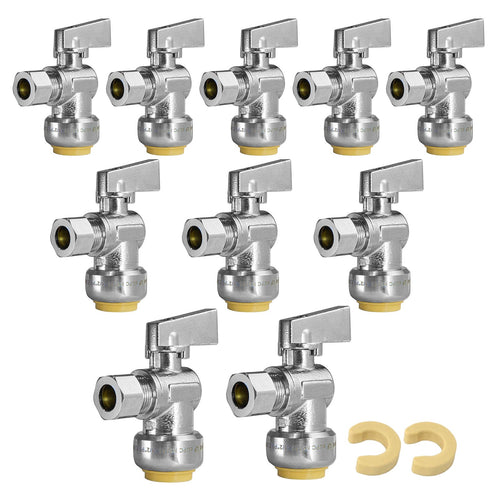 10 Pcs 1/2" Push Connect x 3/8" OD Compr. Unigold Push Fit Angle Stop Valve, 1/4 Turn (Lead Free) Plumbingsell