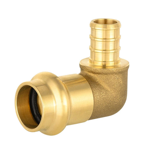 1" Copper Press x 1" PEX Crimp Brass Elbow (Lead Free)
