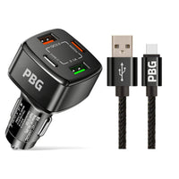 PBG 4-Port PD/USB Car Charger and 10FT Zebra Style Lightning Cable Bundle