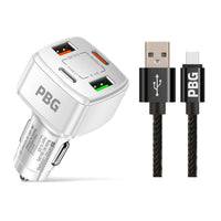 PBG 4 Port PD/USB Car Charger and 10Ft. Zebra Style Lightning Cable Bundle