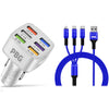 PBG LED 6 Port Car Charger and 4Ft. 3-in-1 Cable Combo