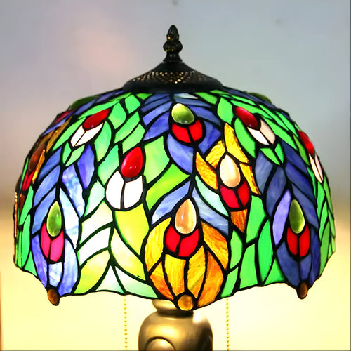 Antique Tiffany-Style Lamp Peacock | Glass Tabletop