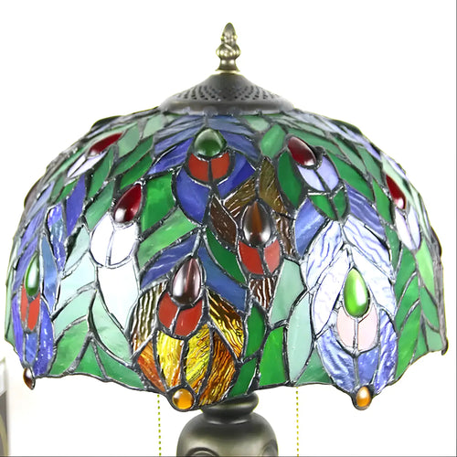 Antique Tiffany-Style Lamp Peacock | Glass Tabletop