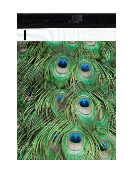 Peacock Feathers Green Poly Mailers Size 6x9 Shipping Bags