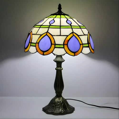 Peacock Tiffany-Inspired Lamp in Vintage Glass Design
