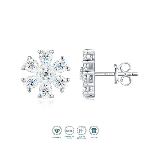 Pear Cut Cluster Moissanite Stud Earrings 3x5mm S925 Silver 18K Gold Plated