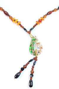 Pear Pendant Glass Teardrop Beaded Necklace Statement
