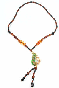 Pear Pendant Glass Teardrop Beaded Necklace Statement