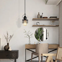 Pendant Light Kitchen Island – Industrial Black Metal Cage Fixture