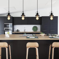 Pendant Light Kitchen Island – Industrial Black Metal Cage Fixture