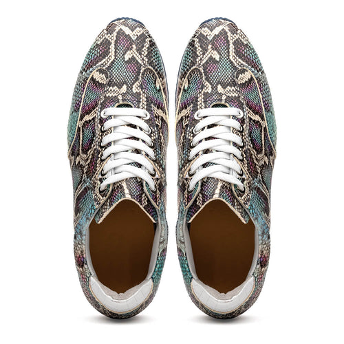 65-215-BLU PERI Python Embossed Italian Calfskin Sneakers, Marine Blue