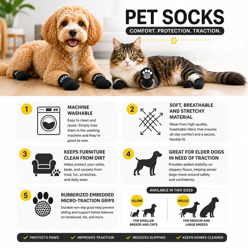 Pet Life ® Anti-Slip Rubberized Gripped Breathable Stretch Pet Dog Socks - Set of 4