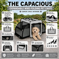 Pet Life ® 'Capacious' Dual-Sided Expandable Spacious Wire Folding Collapsible Lightweight Pet Dog Crate Carrier House