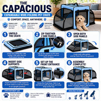 Pet Life ® 'Capacious' Dual-Sided Expandable Spacious Wire Folding Collapsible Lightweight Pet Dog Crate Carrier House