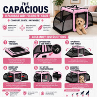 Pet Life ® 'Capacious' Dual-Sided Expandable Spacious Wire Folding Collapsible Lightweight Pet Dog Crate Carrier House