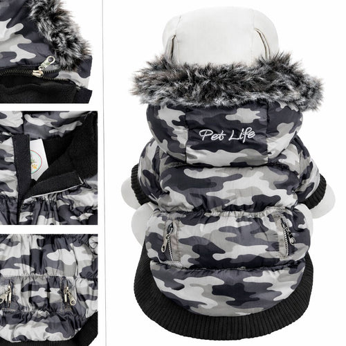 Pet Life ® Classic Metallic Fashion 3M Insulated Dog Coat Parka  w/ Removable Hood