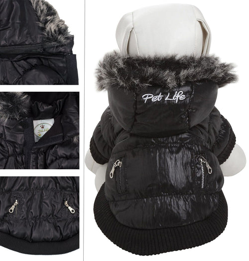 Pet Life ® Classic Metallic Fashion 3M Insulated Dog Coat Parka  w/ Removable Hood