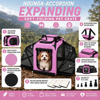 Pet Life ®  'Hounda Accordion' Metal Framed Soft-Folding Collapsible Dual-Sided Expandable Pet Dog Crate