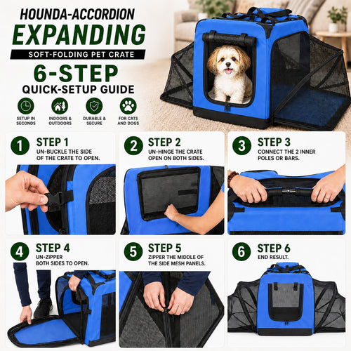 Pet Life ®  'Hounda Accordion' Metal Framed Soft-Folding Collapsible Dual-Sided Expandable Pet Dog Crate