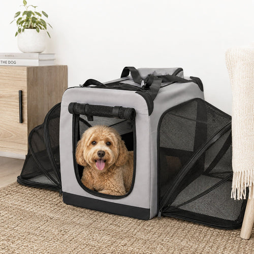 Pet Life ®  'Hounda Accordion' Metal Framed Soft-Folding Collapsible Dual-Sided Expandable Pet Dog Crate