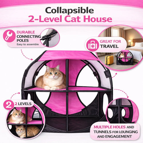 Pet Life ® 'Kitty-Play' Collapsible Travel Interactive Kitty Cat Tree Maze House Lounger Tunnel Lounge