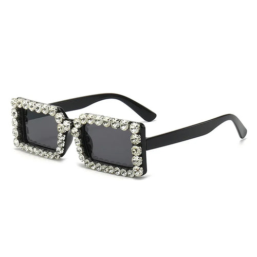 Retro Fashion Diamond Embedded Square Frame Sunglasses HTO Apparel