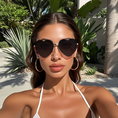 Heart-Shaped Half-Rim Metal Sunglasses HTO Apparel
