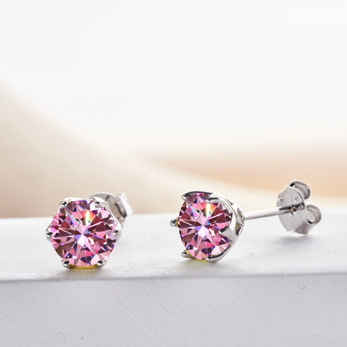 Pink Royal Blue Moissanite Stud Earrings S925 Sterling Silver 0.5 1 2 Ct Bride