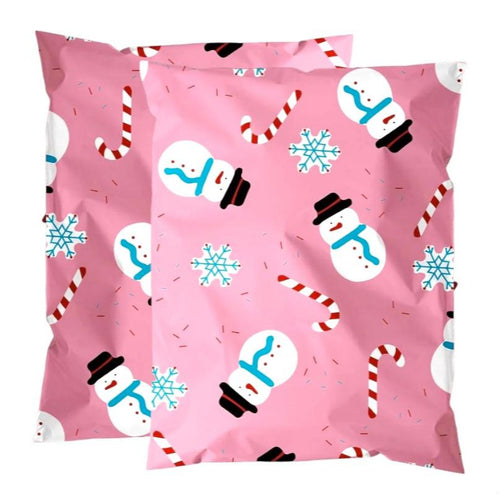 Pink Snowman Christmas Poly Mailers Size 10x13 Shipping Bags