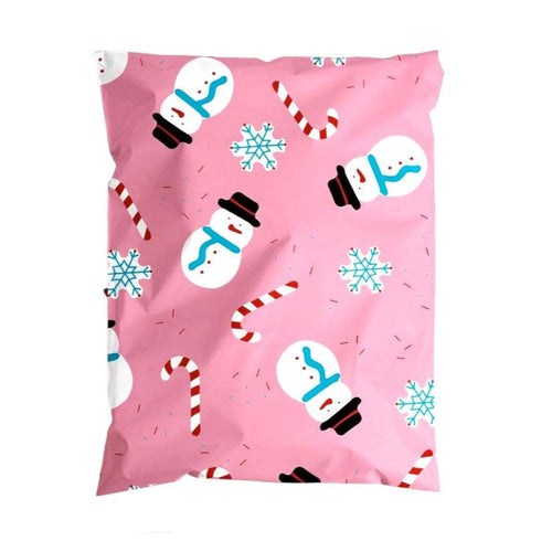 Pink Snowman Christmas Poly Mailers Size 10x13 Shipping Bags