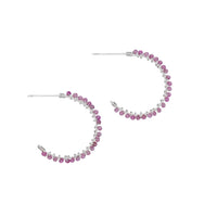 Pink Tourmaline Sterling Silver Hoop Earrings Petite
