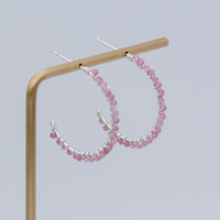 Pink Tourmaline Sterling Silver Hoop Earrings Petite