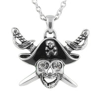 Pirate Skull Buccaneer Necklace Silver Plated Pendant