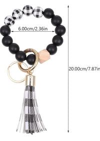 Plaid Black White Wristlet Keychain Bracelet
