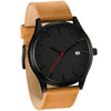 Men's Elegant Watch With Date Display And Stitched Leather Straps Unique Design Perfect Gift