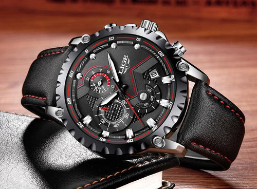 Men's  Watch With Chronometers Day Display And Fluorescent Hands Unique Design Excellent Gift