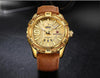 Men's Waterproof Leaghter Watch With Day, Date and Fluorescent Hands Perfect Gift For Your Man