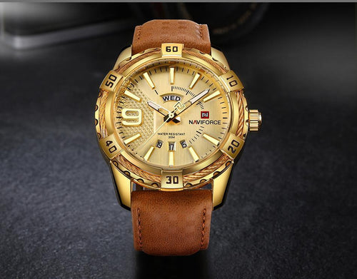 Men's Waterproof Leaghter Watch With Day, Date and Fluorescent Hands Perfect Gift For Your Man