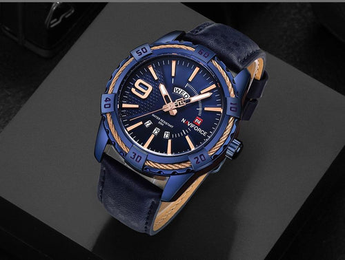 Men's Waterproof Leaghter Watch With Day, Date and Fluorescent Hands Perfect Gift For Your Man