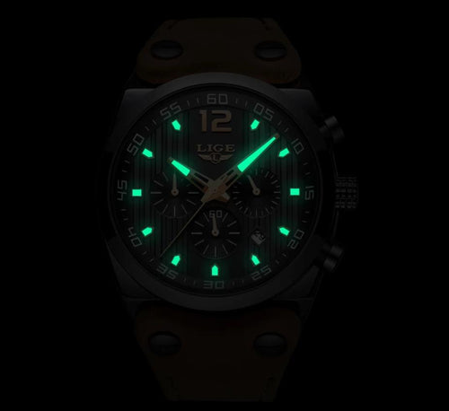 Men's Waterproof  Watch With Leather  Belts, Chronometers And Day Display Fluorescent Pointers Excellent Gift Unique Design
